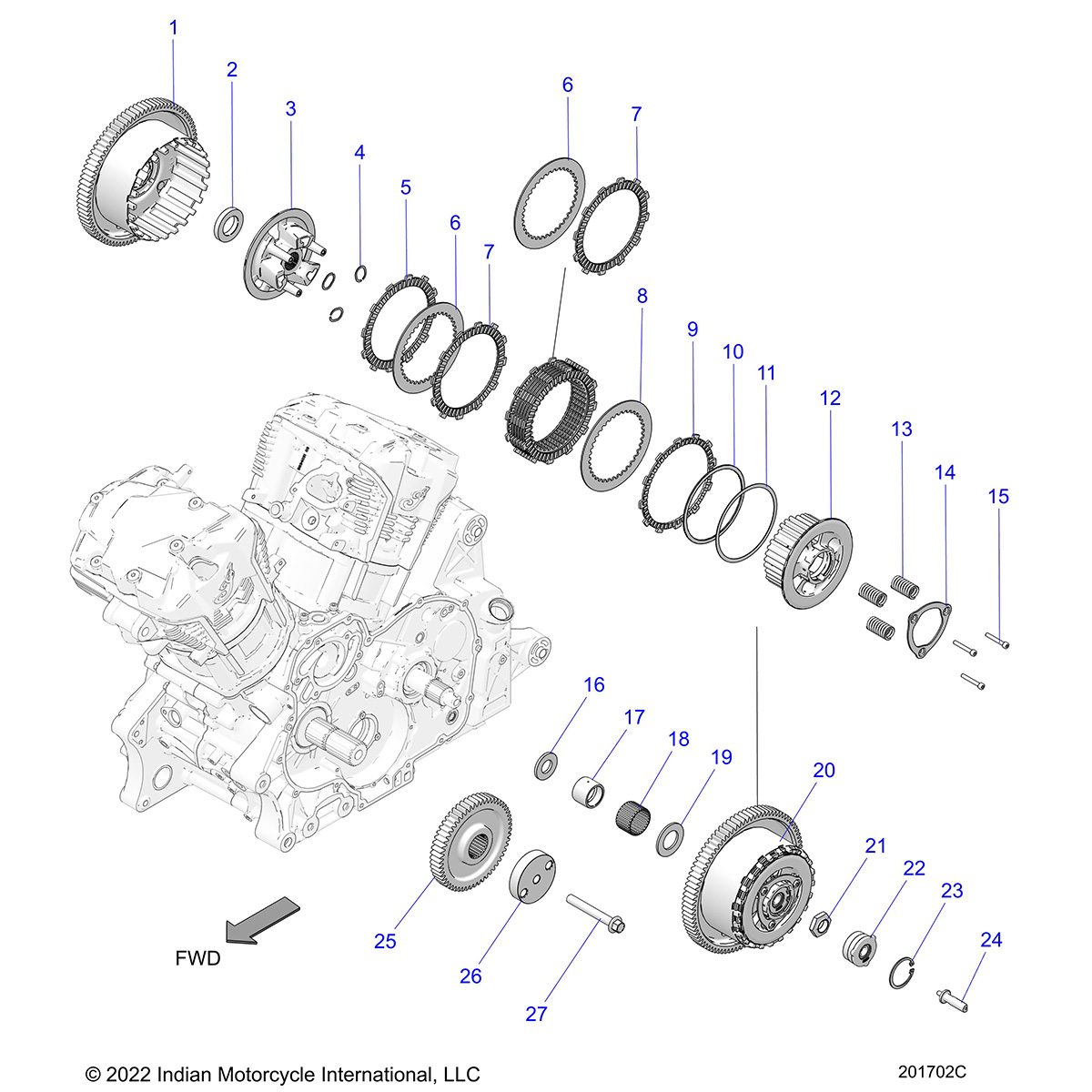 DRIVE TRAIN, CLUTCH AND PRIMARY DRIVE N23LDDRR/LDFRR ALL OPTIONS