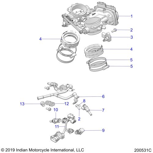 ENGINE, THROTTLE BODY AND FUEL RAIL
