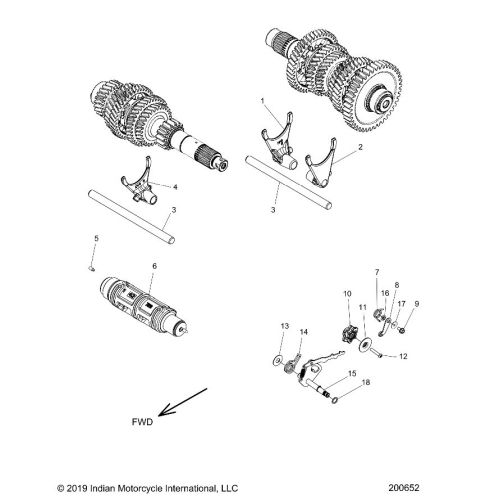 DRIVE TRAIN, SHIFT FORKS AND DRUM