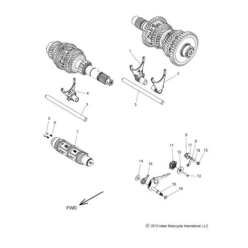 DRIVE TRAIN, SHIFT FORKS AND DRUM
